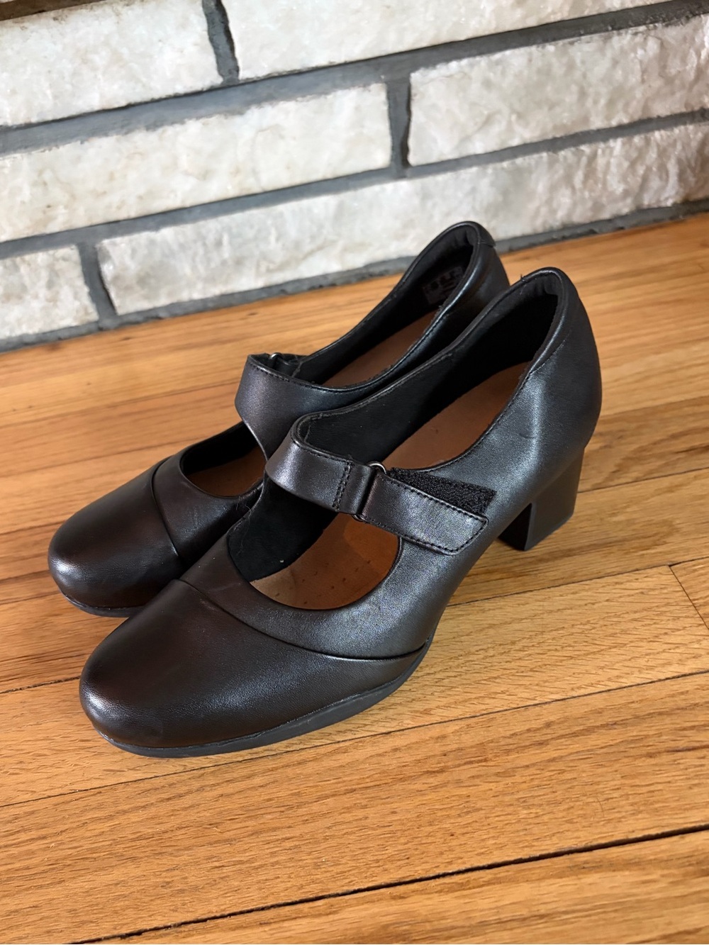 Clarks Black Mary Jane Block Heel Pumps